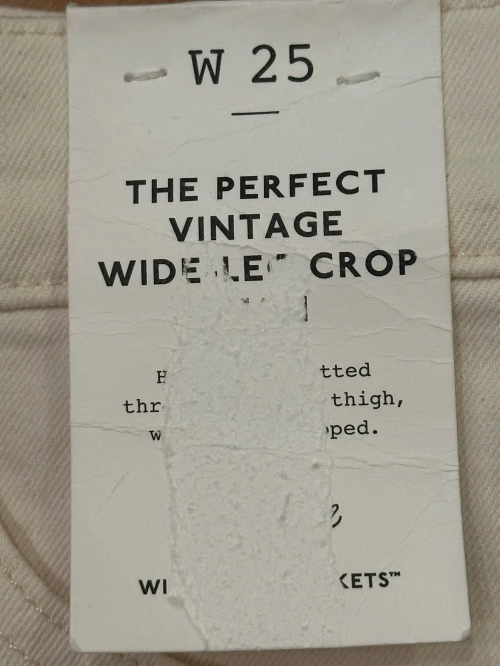 The Perfect Vintage Wide-Leg Crop Jeans Ivory Raw Hem Size 25 NWT